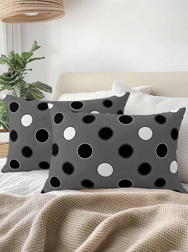 Waterproof Outdoor Pillow 1 Pack Black Polka Dots Decorative Throw Pillows Cover & Insert 20x12 Inch Lumbar Pillowcase Funny Circles Spots Pillows for Couch Sofa Bed Patio Furniture Indoor Outdoor