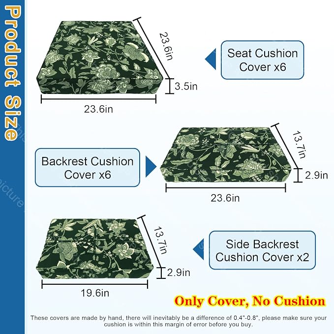 14 PCs Patio Cushion Covers, Furniture Cushion Slipcovers, 23.6*23.6*3.5" | Outdoor Cushion Slipcovers, Water Resistant Fabric, Zipper Design, Fits Patio Sectional Furniture