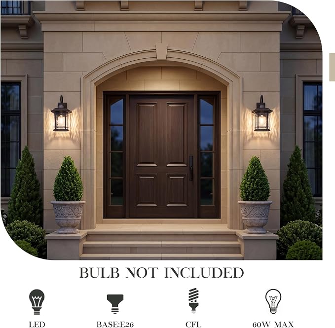 Emliviar Medium Large Motion Sensor Outside Lantern, Outdoor Wall Sconce Porch Light, 1-Light Wall Lamp with Water Ripple Glass, Oil Rubbed Bronze Finish, 2084B-M-SE ORB-SW