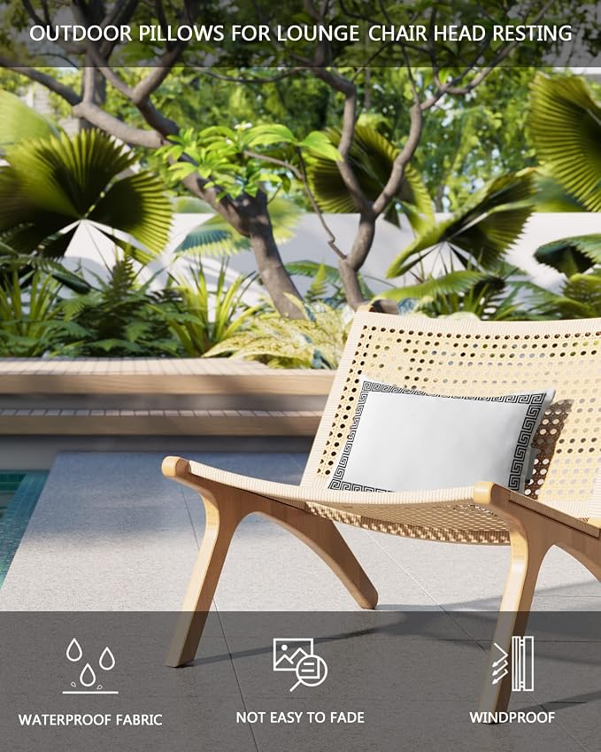 Outdoor Pillows Covers with Inserts White Traditional Greek Key Meander Border Square Geometric Waterproof Pillow with Adjustable Strap Throw Pillows for Patio Furniture Lounge Chair, 11x16 Inch, 1PCS