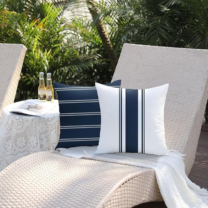 DFXSZ Outdoor Navy Blue Waterproof Geometry Pillow Covers 16x16 Set of 4 | Spring Summer Waterproof Modern Throw Pillowcases（No Inserts） Outdoor Decor for Patio Funiture Garden Polyester Covers