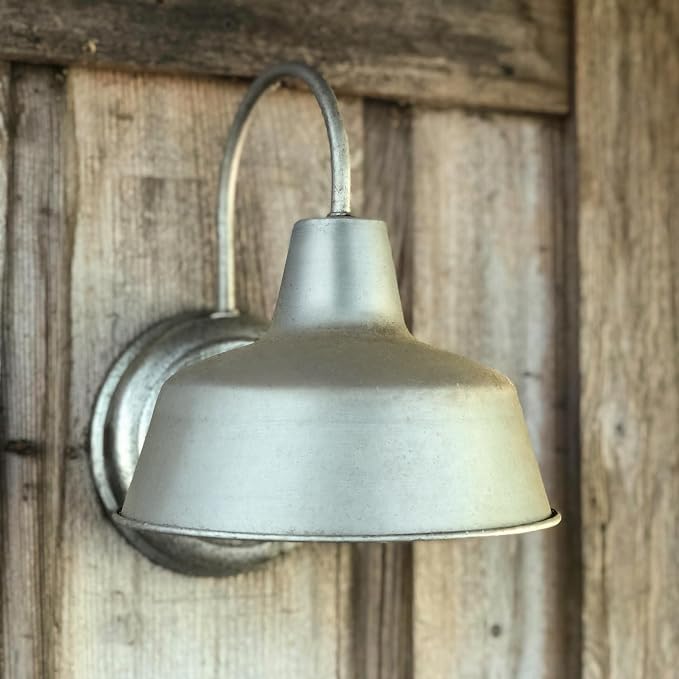 Design House Mason Farmhouse Gooseneck Barn Light, Outdoor Exterior Porch or Patio Wall Light Fixture, Galvanized Gray Paint, 10 Inch Diameter, 1-Pack, 579383 | Wall Mount, Modern Farmhouse, Steel, Lighting, 579383