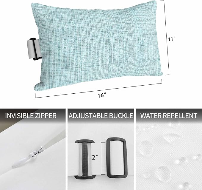 Outdoor Lumbar Pillow Set of 1, Teal Rustic Waterproof Beach Headrest Pillow with Inserts, Vintage Farmhouse Aqua Solid Color Recliner Throw Pillows for Patio Furniture, 12 x 20