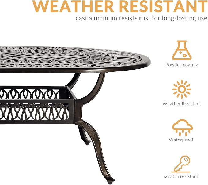 9-Piece Patio Dining Set, Outdoor Patio Table and Chair Set of 84” Oval Cast Aluminum Dining Table with Umbrella Hole and 8 Outdoor Dining Chairs, Patio Funiture Set for Lawn Garden
