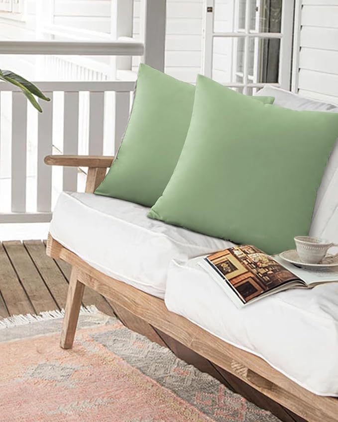 Outdoor Waterproof Throw Pillows Light Green Watercolor Patio Pillows,Decorative Pillow Covers with Insert,Pillow Cushion Case for Garden Couch Sofa Solid Color