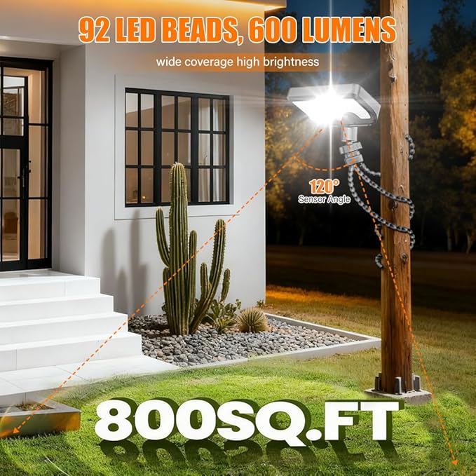 Solar Lights,Outdoor Solar Motion-Activated Light with Flexible Octopus Tripod 360° Can be Wrapped Around Tree Trunks,Dual Charging,Outdoor Sercurity Lights for Deck Fence, Garden (White)
