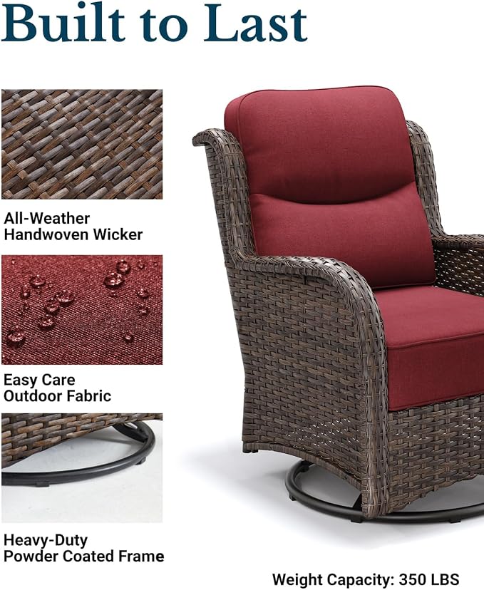 HILLGA Luxury Outdoor Patio Furniture Set with 6-Inch Thick Cushions,High Back Wicker Swivel Rocker Chairs, 7 Pcs All Weather Conversation Set for Large Deck, Yard and Poolside, Burgundy (V3)