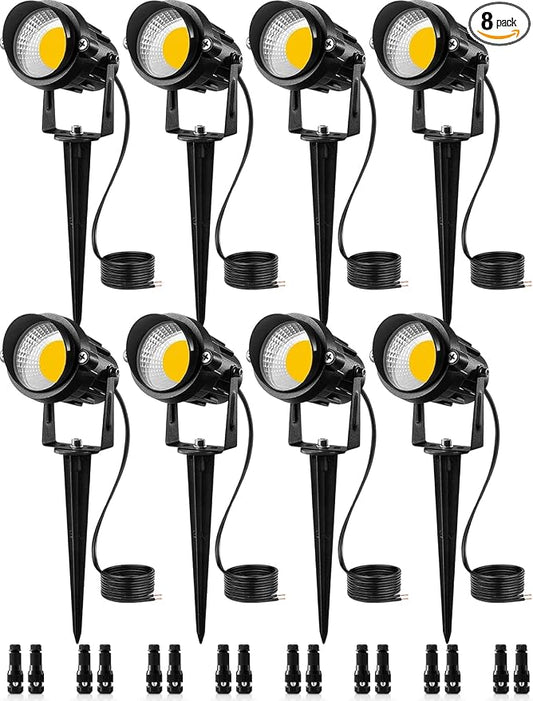 SUNVIE Low Voltage Landscape Lights Landscape Lighting with Connector 8Pack | Waterproof LED Landscape Lights Low Voltage Warm White 900LM Wall Tree Flag Outdoor Spotlights (Require Transformer))