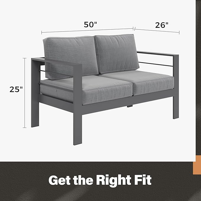 Solaste Outdoor Loveseat Aluminum Patio Furniture Sofa, All-Weather Metal Outdoor Couch with Cushions,Dark Grey
