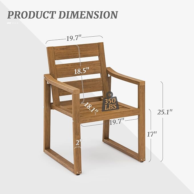 Cozyman HDPS Outdoor Dining Chairs Set of 6, 350 LBS, Patio Dining Chairs with Armrest, All Weather Outdoor Kitchen Chairs with Square Frame Legs for Outdoor Indoor, Backyard, Teak Color-Oil Printed