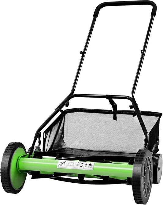20" Push Reel Lawn Mower, 5 Blades Manual Lawn Mower with Adjustable Mowing Height & Collection Bag, Walk-Behind Cordless Grass Cutter Cylinder Lawnmower for Lawn Mowing in Villa Park Garden Etc