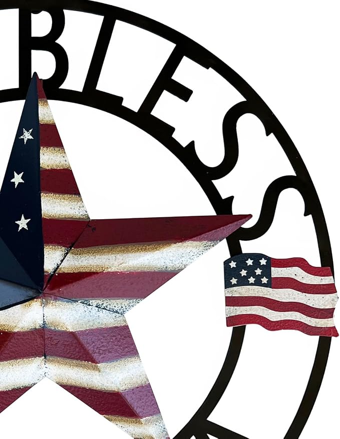 God Bless America USA Metal Star Hanging Welcome Home Signs Wall Decor 4th of July Patriotic Front Door Wreaths Hanger, Meta Flag Garden Fence Patio Front Porch Yard Indoor Outdoor Patriotic Decorations 13''H