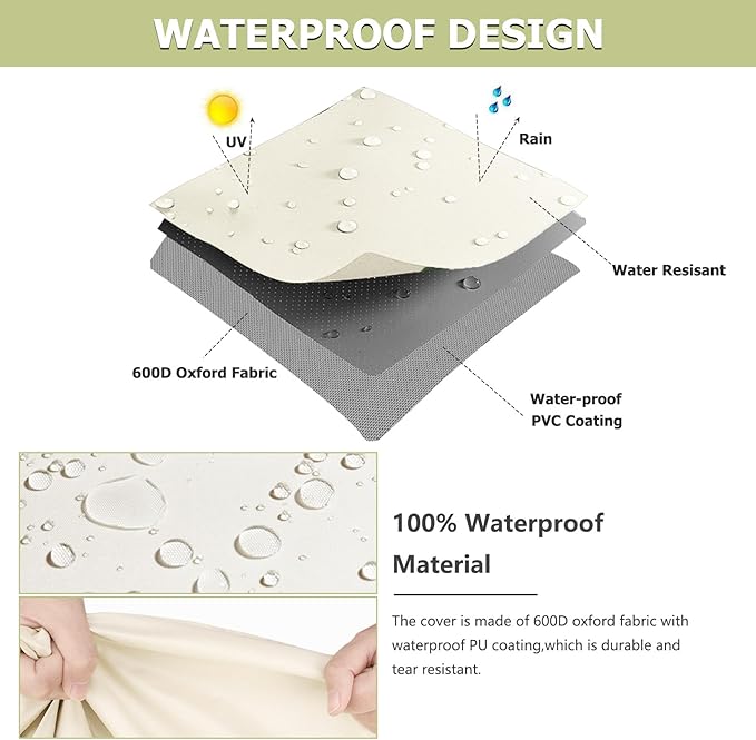 Outdoor Coffee Table Cover 36 W x 24 D x 16 H Inches,600D Heavy Duty Waterproof Outdoor Table Cover,Patio Rectangle Table Covers ,Beige