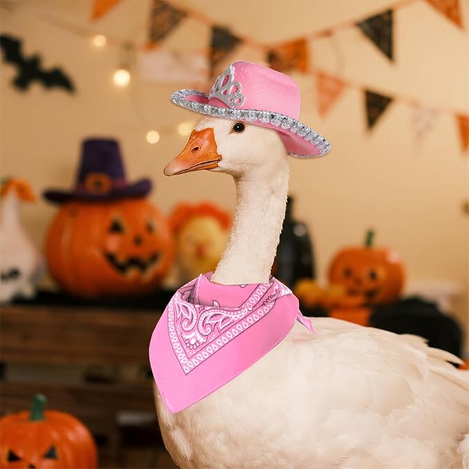 Topbuti Western Cowboy Porch Goose Outfits for 23"/ 17''Lawn Goose Statue Clothes, Cowgirl Cowboy Hat Bandana for Garden Yard