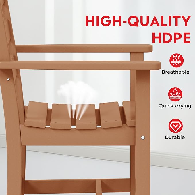 Costaelm Garden Dining Chair, Outdoor Patio Adirondack Chair with Arm, HDPE Poly Lumber, Waterproof Restaurant Bistro Dining Chair for Outside Porch Backyard, Teak