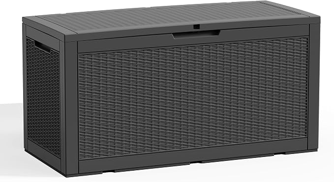 Vixzen 120 Gallon Deck Boxes Outdoor Waterproof, Large Resin Lockable Storage Box with lid for Patio Furniture Cushions, Weatherproof Outdoor Storage Boxes for Garden Tools & Pool Accessories(Black)
