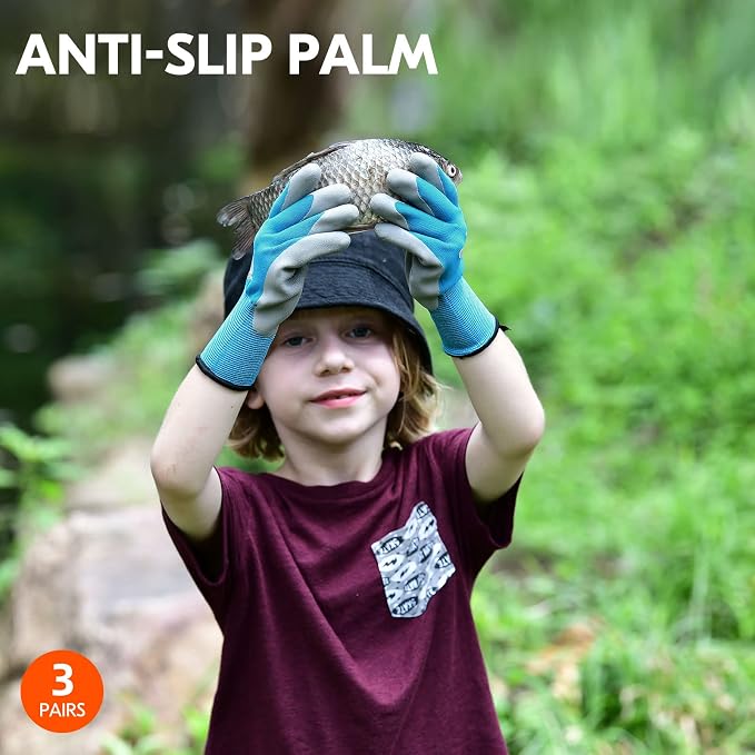 Vgo... 3-Pairs Age 5-7Kids Gardening Gloves, Toddler Yard Safety Work Gloves, Rubber (XXS, KID-RB6013)