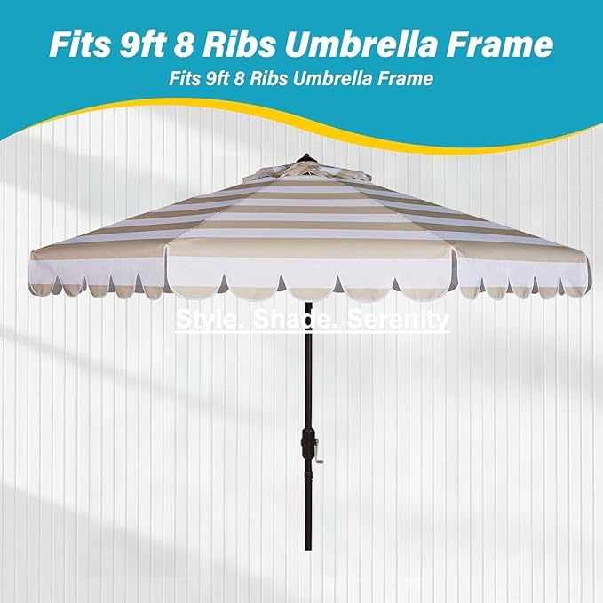 9ft Market Patio Umbrella Replacement Canopy, UV Protective, Fade Resistant, Vented Design for Outdoor Use (Beige White Stripe)