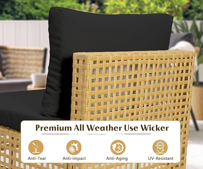 8-Piece Outdoor Wicker Patio Furniture Set with Sectional Rattan Sofa and Coffee Table Thick Cushions for Backyard Lounge(Gray 2)