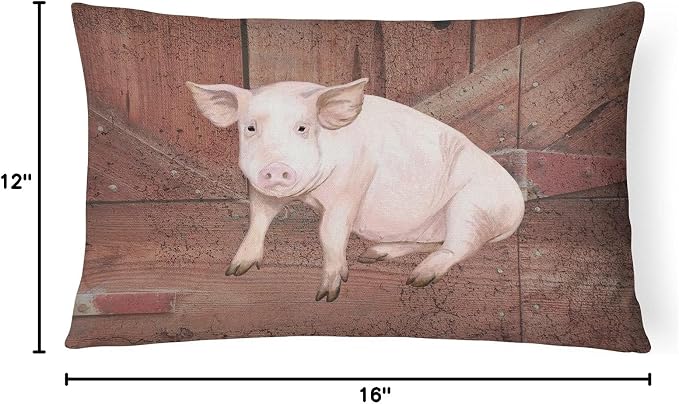 Caroline's Treasures SB3072PW1216 Pig at The barn Door Canvas Fabric Decorative Pillow 100% Machine Washable Pillow, Indoor or Outdoor Decorative Throw Pillow for Couch, Bed or Patio
