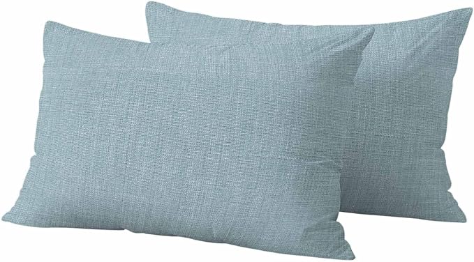 Outdoor Waterproof Throw Pillow Covers Set of 2 Blue Linen Lumbar Pillowcases 20x12 Inches Farmhouse Pure Color Decorative Pillows Cushion Case Patio Pillows for Couch Bed Chair Garden