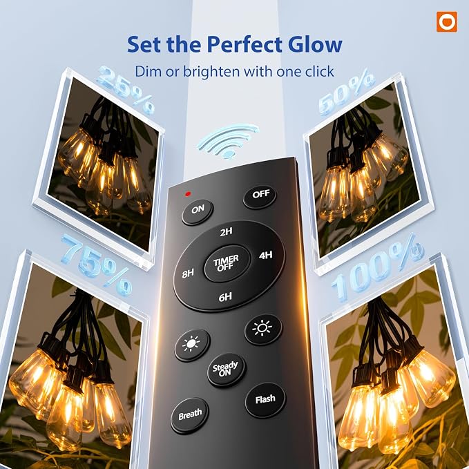addlon 50FT Outdoor String Lights ST38 LED with Remote Waterproof Dimmable | Shatterproof Replaceable Bulbs, Connectable Hanging Strand for Porch Backyard Patio Garden Deck Outside, Timer,3 Modes