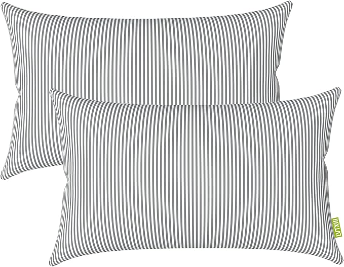 LVTXIII Outdoor/Indoor Lumbar Pillow Covers ONLY Patio Decorative Lumbar Pillow Cases Fade Resistant Cushion Cases for Outdoor Home Patio Furniture, 12” x 20” Pack of 2 - Stripe Grey