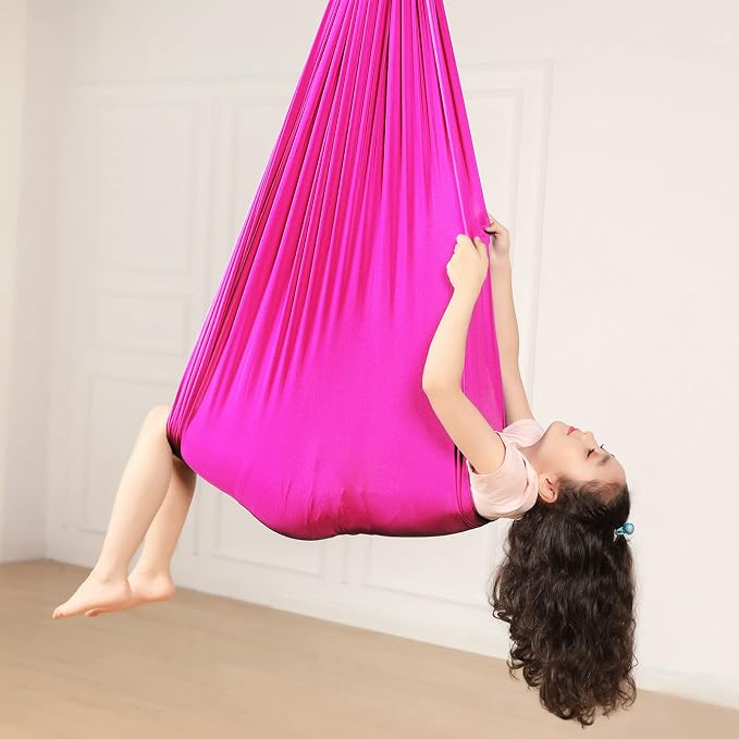 Kids Sensory Therapy Swing Hammock Children's Swing Hammock Indoor Elastic Cuddle Pod Swing for Autism Boys Girls with ADHD SPD Asperger's Sensory Integration Special Needs (Rose Red)