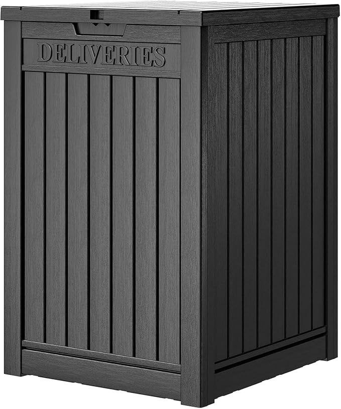 NUNU LAB Package Delivery Box for Outside, 51 Gallon Storage Deck Box with Lockable Secure, Waterproof Large Resin Drop Boxes for Porch