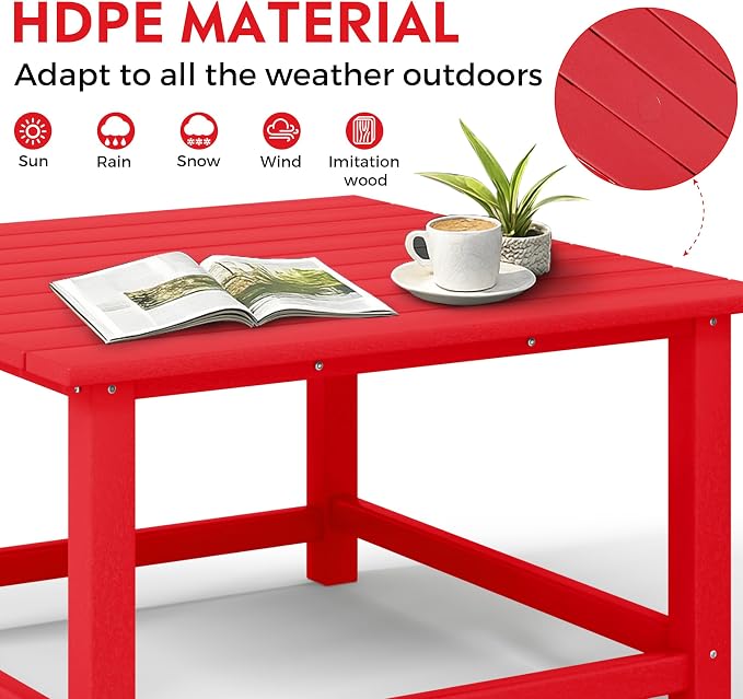 Costaelm Patio Conversation Set, 5 piece Balcony Furniture, Small Patio Firepit Furniture Outdoor Adirondack Square Coffee Table and Chair for Backyard Lawn Porch Pool Garden, Red