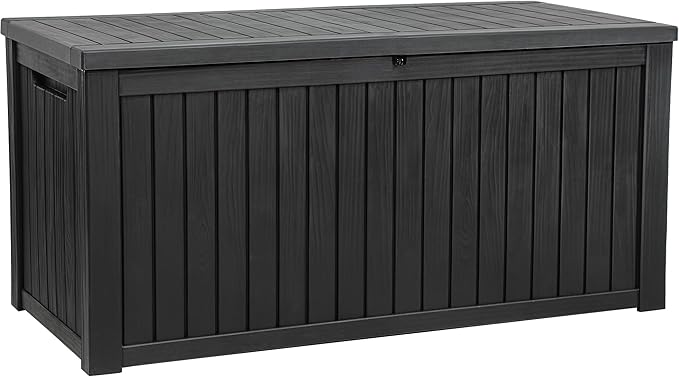 YITAHOME 220 Gallon Large Outdoor Storage XL Deck Box w/Divider for Patio Furniture,Outdoor Cushions, Garden Tools, Sports Equipment and Pool Supplies, Waterproof, Resin, Lockable, Black