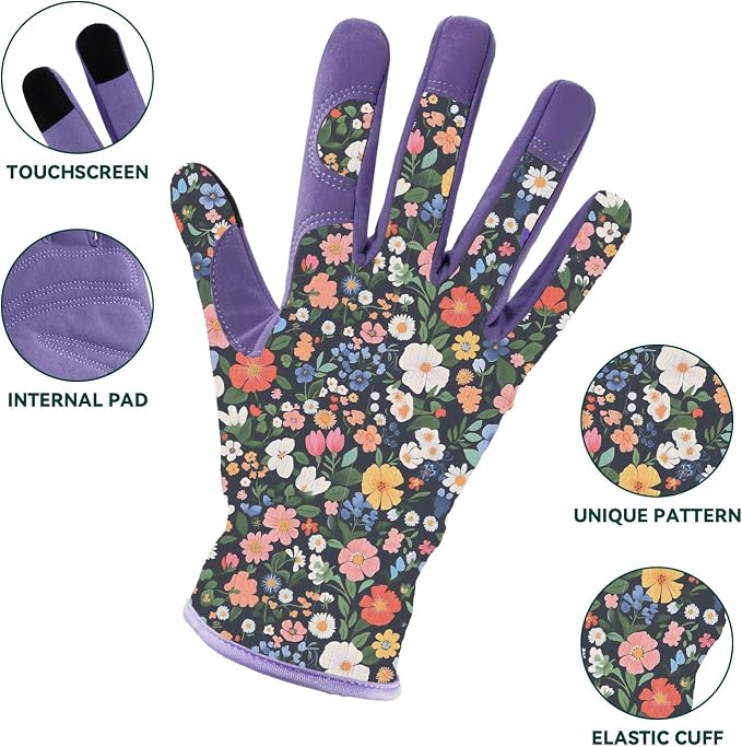 Gardening Gloves for Women, Touchscreen Printed Thorn-Proof | Non-Slip Work Gloves, Ideal Gift for Gardeners, Suitable for Yard Landscaping, Planting & Outdoor Gardening