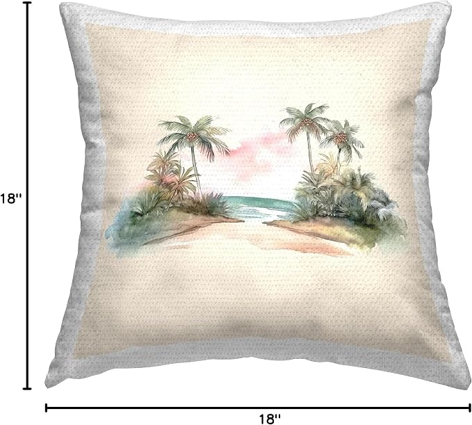 Stupell Industries | Palm Tree Shoreline, 18 x 18 | Outdoor Pillow, Made in USA - By Birch&Ink