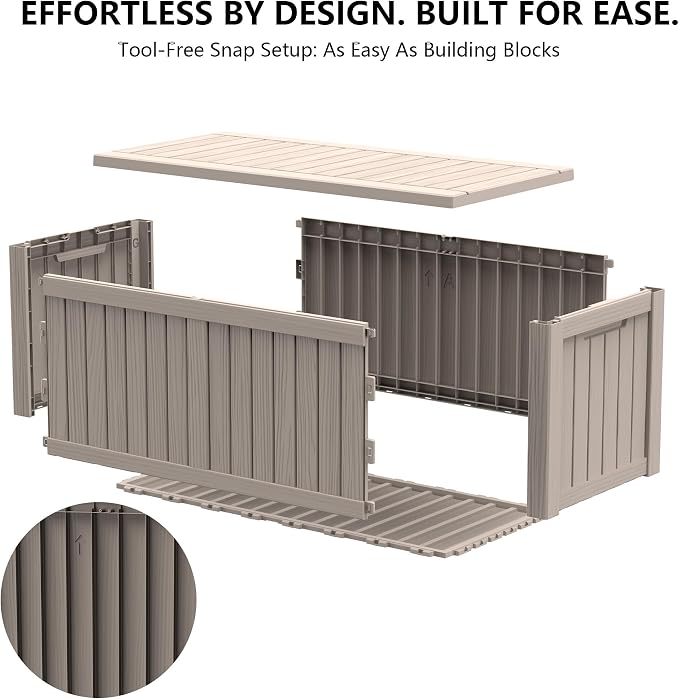 Outdoor Storage Box, 150 Gallon Waterproof Deck Box [Upgraded 3.0], Piston-Assisted Resin Trunk for Sectional Sofa Cushions, High-Capacity Lockable Double Storage Bench, Patio Lounge, Grey