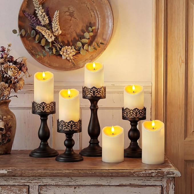 Homemory 9Pack Outdoor Waterproof Flameless Candles, LED Candles, Battery Operated Candles with Remote and Timers, Electric Fake Plastic Pillar Candles, Ivory White, 3"x4"4" 4" 5" 5" 5" 6" 6" 6"