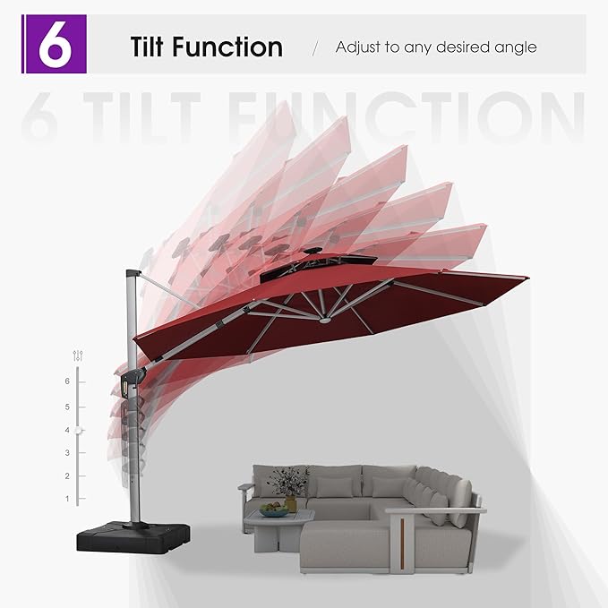 PURPLE LEAF 13ft Patio Umbrella with Lights Outdoor Round Large Cantilever Umbrella Solar Powered LED Windproof Offset Umbrella Heavy Duty for Garden Deck Pool Patio, Brick Red