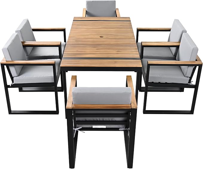 7 Pieces Outdoor Dining Set Patio Dining Table and Chair Set with and Removable Cushions for Patio, Backyard, Garden (Grey@40)