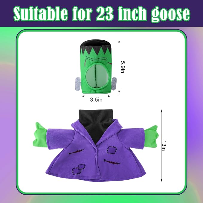 Watayo 2 Pcs/Set Halloween Monster Goose Outfits, Porch Goose Statue Monsters Costume, Purple Lawn Goose Monster Clothes with Hat for 23" Statue Halloween Fall Outdoor Patio Garden Yard Decor