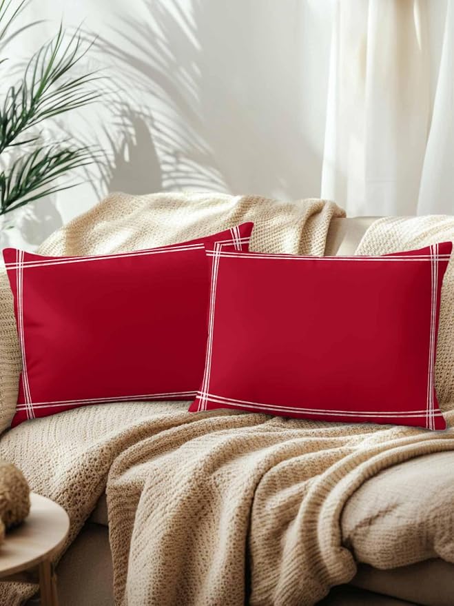 Vandarllin Waterproof Outdoor Pillow Set of 2 Red Decorative Throw Pillows Cover & Insert 20x12 Inch Lumbar Pillowcase Solid Color Pillows for Couch Sofa Bed Patio Furniture Indoor Outdoor