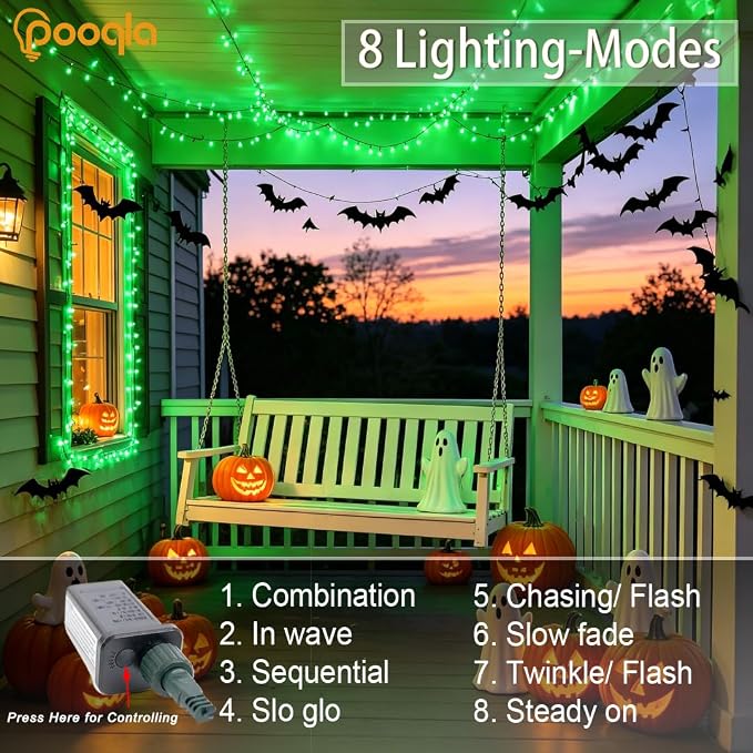 200 LED Green Halloween Lights Outdoor String Lights, 66 ft | Green Wire Waterproof Twinkle Fairy Lights with Timer, 8 Modes Connectable String Lights Indoor Bedroom Christmas Decorations