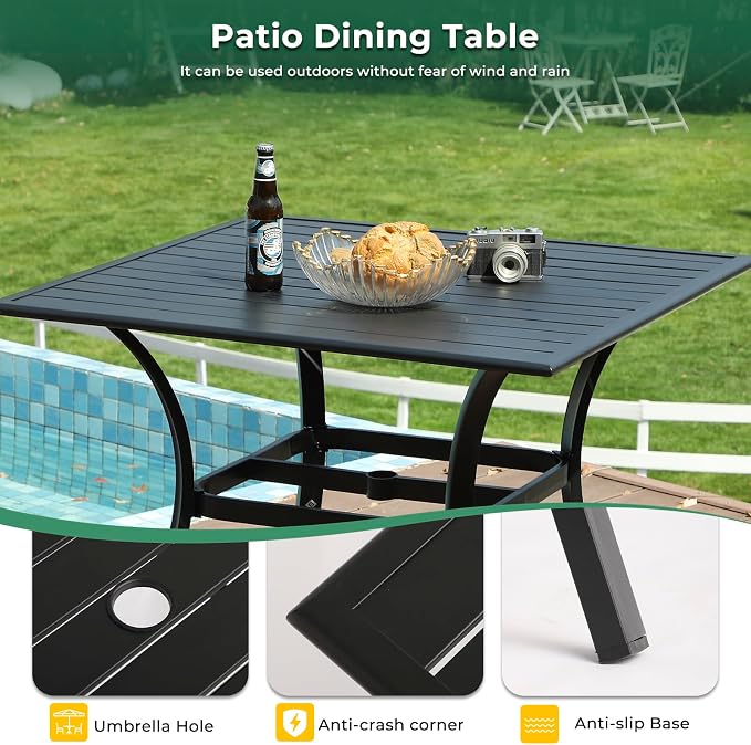LVUYOYO 5-Piece Outdoor Patio Dining Set, Metal Swivel Chairs & Square Table Set, All-Weather Furniture for Backyard, Garden,Balcony,Porch (1 Square Table+ 4 Swivel Chairs)