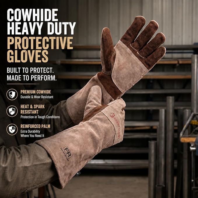 Welding Gloves -Long Sleeve Fireproof and Heat Resistant 15IN. | Cowhide Leather Gloves for Gardening,BBQ,Oven,Grill,Tig,Mig,Baking,Furnace,Stove,Animal Handling Best Gift for Man