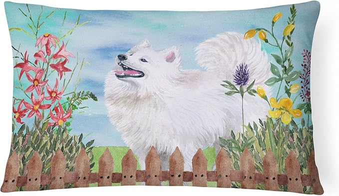 Caroline's Treasures CK1253PW1216 Samoyed Spring Canvas Fabric Decorative Pillow Machine Washable, Indoor Outdoor Decorative Pillow for Couch, Bed or Patio, 12HX16W