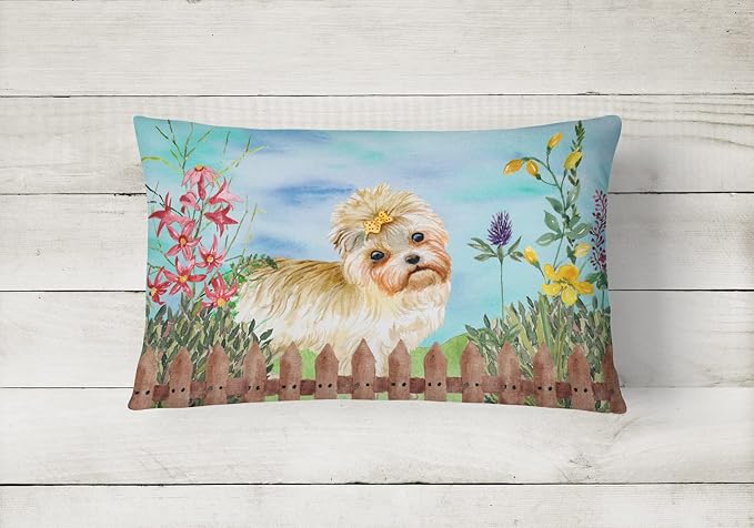 Caroline's Treasures CK1230PW1216 Morkie Spring Canvas Fabric Decorative Pillow Machine Washable, Indoor Outdoor Decorative Pillow for Couch, Bed or Patio, 12HX16W