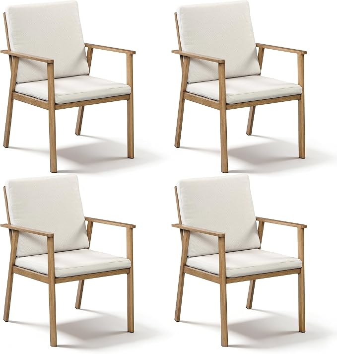Outdoor Patio Dining Chairs Set of 4, Never-Rust Aluminum Garden Chairs with Thickened Washable Cushions, All Weather Patio Armchairs with Wider Seat for Backyard, Lawn, Poolside, Porch, Teak