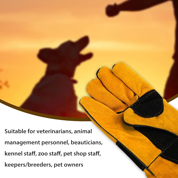 17.32" Animal Handling Gloves,Cowhide Bite Proof, Fits Dogs/Cats | 17.32" Extended Forearm Guard, Snake & Scratch Resistant, Reinforced Leather, Secure Grip for Reptiles, Birds & Falconry