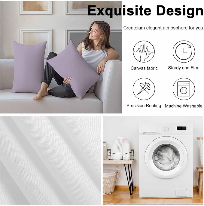 Lumbar Pillow Covers 20x12 Inch Set of 2, Purple Solid Color Waterproof Outdoor Pillow Covers, Aesthetics Contemporary Luxury Decorative Cushion Pillowcases for Couch, Sofa, Bed, Garden, Patio