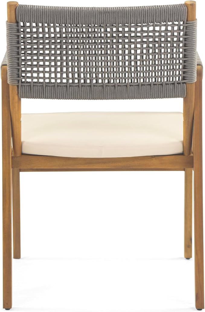 Christopher Knight Home Sky Acacia Wood Dining Table Set for 8, 9 Piece Patio Extendable Dining Table and Dining Chairs Set of 8 with Cushions & Rope Accents, Patio Furniture Set, Teak+Beige+Grey