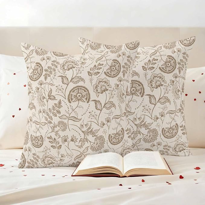 Outdoor Pillow Covers 24x24 Set of 2, Khaki Fruit Waterproof Patio Throw Pillow Covers for Couch Sofa Chair, Country Retro Floral Botanical Plant Decorative Pillowcases for Throw Pillows