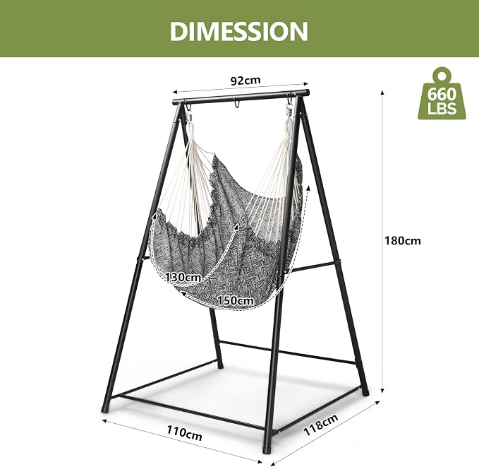 Hammock Chair Stand with Swing Chair,Heavy-Duty Hanging Chair with Stand,Include Hanging Swing,MAX Load 660 LBS,Hammock Swing Chair Stand for Indoor Outdoor Patio Yard Garden Porch